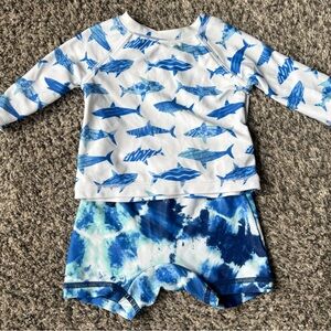 Infant Old Navy Blue Shark and Tie-Dye Kids Rashguard Set